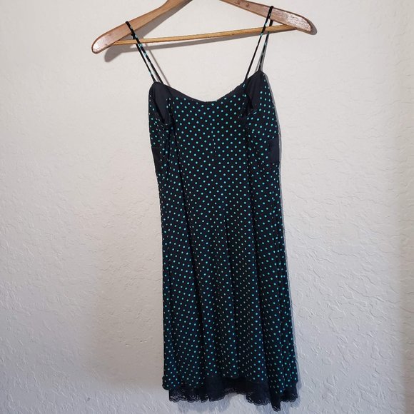 Rampage Black Teal Polka Dot Lace Dress Bow - Picture 5 of 8